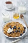 Waffle with blueberries on plate — Stock Photo