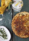 Shiitake Mushroom Quiche with Gluten Free Crust and Fresh Thyme  over wooden surface — Stock Photo