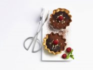 Chocolate tarts with raspberries — Stock Photo