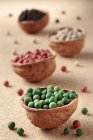 Grãos de pimenta coloridos em conchas — Fotografia de Stock