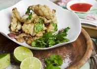 Squid with coriander and limes — Stock Photo