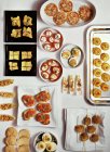 Top view of assorted canapes and Bruschetta — Stock Photo