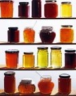Assorted jars of fruit jam — Stock Photo