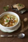 Salmon soup with bread — Stock Photo