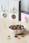Elevated view of dried flowers in a bowl — Stock Photo