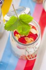 Jar of ingredients for muesli — Stock Photo