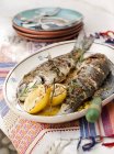 Grilled trout with rosemary and lemon — Stock Photo