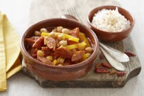 Chorizo with beans and rice — Stock Photo