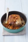 Pork loin braised with shallots and chanterelles — Stock Photo