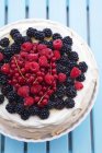 Closeup view of Pavlova with different berries — Stock Photo