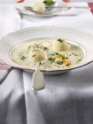 Closeup view of chicken soup with dumplings — Stock Photo