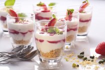 Layered strawberry dessert — Stock Photo
