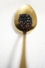 Blackberry on golden spoon — Stock Photo
