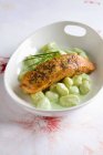 Salmon fillet with gnocchi — Stock Photo