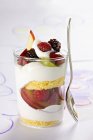 Closeup view of fruit trifle with berries and apple — Stock Photo