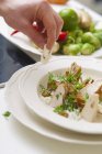Fricassee of chicken breast with mushrooms, fennel tops and parsley — Stock Photo