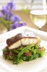 Sea bass fillet on plate — Stock Photo