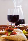 Pinchos with peppers and chorizo — Stock Photo
