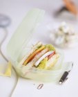Sandwich mit Huhn im Karton — Stockfoto