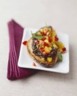 Closeup view of Crostini with olive Tapenade and peppers — Stock Photo