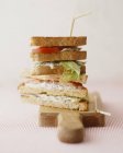 Sandwich de salmón con salsa - foto de stock