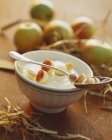 Яблочный йогурт в миске — стоковое фото