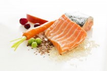 Fresh salmon with assorted ingredients — Stock Photo