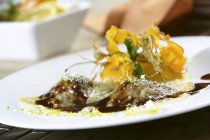 Pato pasta ravioli con calabaza pura - foto de stock