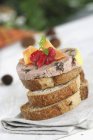 Canap of pate with mushrooms and berries over towel — Stock Photo