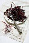 Fresh elderberries on plate — Stock Photo