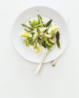 Asparagus salad with egg slices on plate — Stock Photo