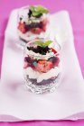 Layered dessert with strawberries — Stock Photo