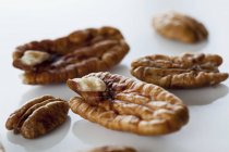 Орехи пекан на белом — стоковое фото