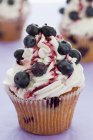 Blueberry cupcakes with sauce — Stock Photo