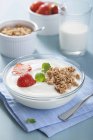 Yogur con racimos de cereales - foto de stock