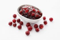 Cranberry jam in bowl — Stock Photo