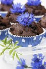 Muffins de chocolate com flores de milho — Fotografia de Stock