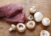 Raw Steak with Mushrooms — Stock Photo