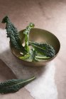 Cavolo nero in a bowl over light brown surface — Stock Photo