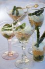 Carrot mousse with green asparagus — Stock Photo