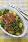 Whole Roasted chicken with parsley — Stock Photo