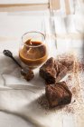 Brownies with caramel dessert — Stock Photo