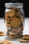 Closeup view of Biscotti in a glass storage jar — Stock Photo