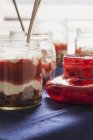 Parfait with strawberry jam and chocolate granola — Stock Photo