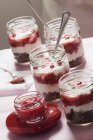 Parfait mit Erdbeermarmelade und Schokoladen-Müsli — Stockfoto