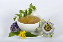 Chá de ervas e ingredientes — Fotografia de Stock
