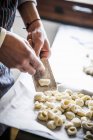 Gnocchi pasta being made — Stock Photo