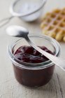 Cherry jam in a glass jar — Stock Photo