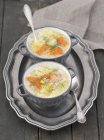 Fish soup with hot-smoked salmon — Stock Photo