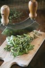 Bunch of herbs and mezaluna — Stock Photo